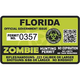 Florida FL Zombie Hunting Permit - Hunter Response Team Unit 4" Outbreak Sticker