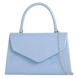 fi9® BNWT Retro Patent Leather Bridal Wedding Evening Bag Party Purse Clutch Shoulder Bag, lightblue