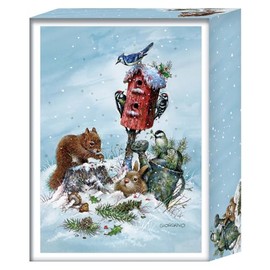 Crown Point Graphics Winter Visitors 26 Boxed Christmas Cards, Glitter Winter Animal Christmas Greeting Cards with Envelopes