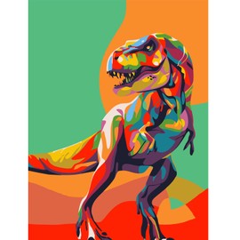 Gifmore Paint by Numbers Kits for Adults and Kids, DIY Craft Art Canvas Painting Kit with Acrylic Pigment and Brushes, 12 x 16 inch Dinosaur (Frameless) - Over 9 Years Old