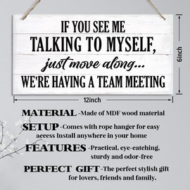 Funny Meeting Sign, If You See Me Talking To Myself We're Having A Team Meeting Sign, Decorative Hanging Wall Plaque Wood Sign, Meeting Room Door Sign, Online Meeting Sign, Home Office Decor