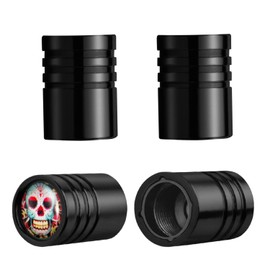 Tire Caps 4 Pack Stem Valve Caps for Tire Air Caps Corrosion Resistant Plastic Lined Alloy Metal Leak-Proof Skull Emblem for Car Truck Bike Black