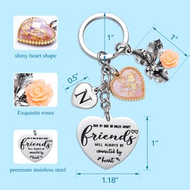 Friend Gifts Initial Keychain A-Z Letter Side by Side or Miles Apart Friends Will Always be Connected by Heart Long Distance Relationships Keychains Birthday BFF Gift