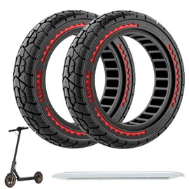 Cooryda 10X2.125 Off Road Tire for Electric Scooter Ninebot F20/F30/F40/F65, 10 inch Solid Rubber Tires for Front And Rear Solid Electric Scooter Tire Tubeless(Red 2pcs)