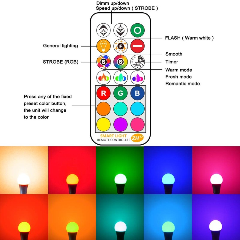 Yangcsl LED Light Bulbs 85W Equivalent 1200lm, RGB Color Changing