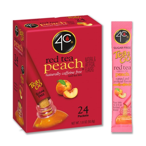 4C Powder Drink Mix Packets, Red Tea Peach 1 Pack, 24 Count, Singles Stix On the Go, Refreshing Sugar Free Water Flavorings