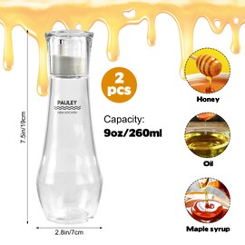 2 Pcs 8.8oz Syrup Dispenser Honey Pot with Lid Cup, Glass Honey Dispenser Jar, Automatic Reflux, Maple Syrup Dispenser, Honey Container, Honey Dispenser Jar for Home Kitchen Honey & Syrup Storage