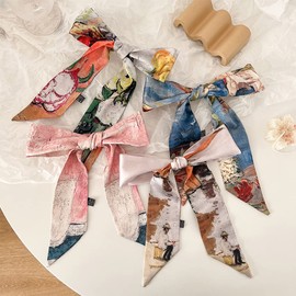 SFBBCLOZ Bandeau Scarf for Bag Purse Scarf for Handbags Headband Scarf for Women Hair Ribbons for Women Handbag Scarf Hair Scarf Skinny Scarf Silk Ribbon Scarf Neck Scarf for Women 4 Pack 04