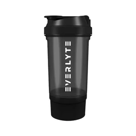 EVERLYTE - Black Shaker / 500 ml & 150 ml Container / Sports Shaker with Push Closure, Strainer and Measuring Scale / Fitness Shaker for Lump-free Shakes/BPA & DEHP Free/Dishwasher Safe