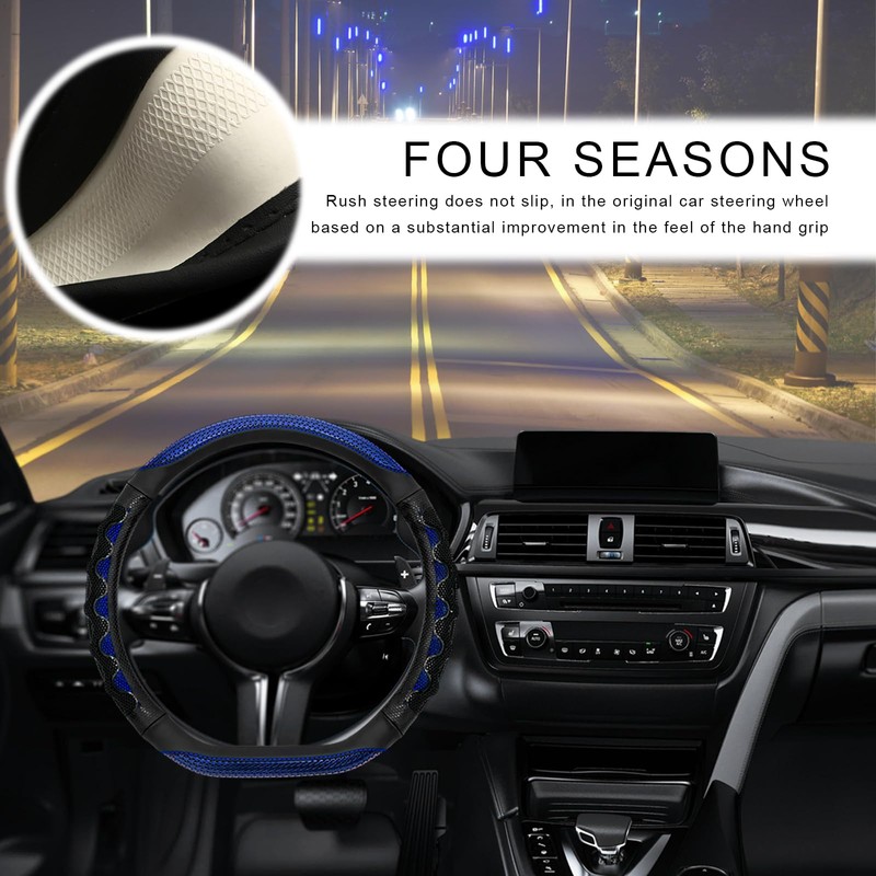 BWBWND Car Steering Wheel Cover, 15 Inches Leather Comfy Grip