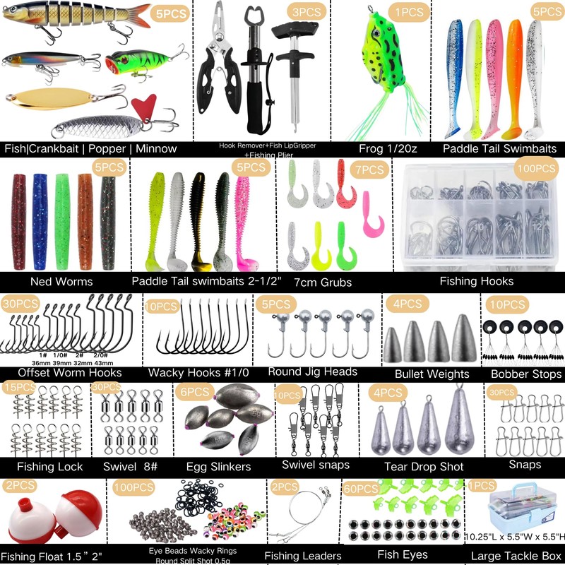 Portable 3-Layer Fishing Tackle Box,included 450 Pcs Accessories Kit