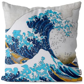 VOID Hokusai Wave Kangawa Japan Cushion Cover Polyester Waterproof Outdoor Indoor Cushion Size: 50 x 50 cm