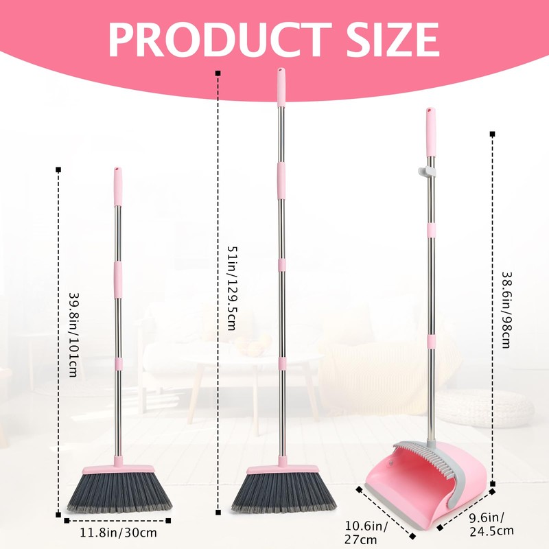 XXFLOWER Broom and Dustpan Set, Dustpans with Broom Combo for