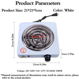 Compact and Portable Countertop Burner- Countertop Single Coiled Burner 1000 Watts Electric Hot Plate Temperature Controls White
