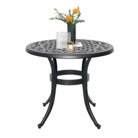 Withniture Cast Aluminum Outdoor Side Table, All Weather Metal End Table, Black Small Patio Table for Porch, Garden, Balcony, Black (24" Round Side Table)