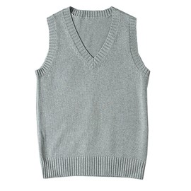 EIMEI School Uniform Vest, Sleeveless, Plain, Loose Fit, Knit, All Season, V Neck, Unisex - grays