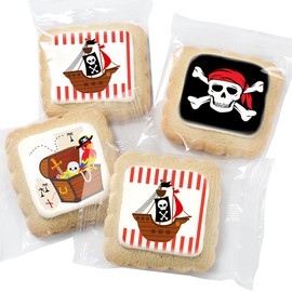 Pirate Themed Cookies Party Favors Birthday Baby Shower | Individually Wrapped 24 Pack Bulk | Theme Printed Cookie Treats snack Treasure Chest Pirateship Skull