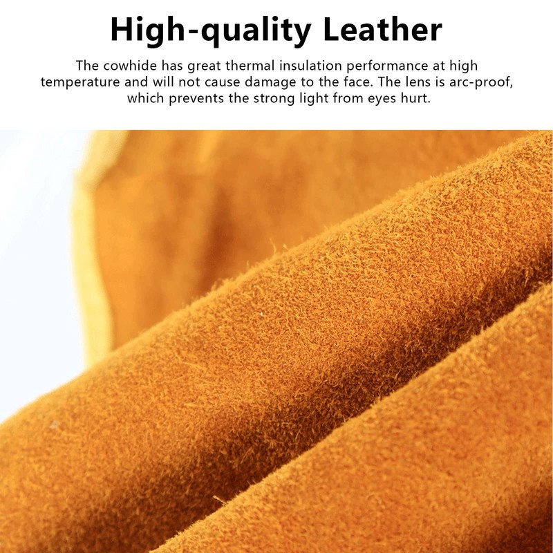 Cowhide Leather Welder Hood Auto Darkening Solar Filter Lens Welding