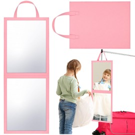 GlikCeil Foldable Portable Full Length Mirror for Dorm Dance Backstage Camping Travel Hanging Folding Makeup Body Mirror for Dancers Artists Home Aestheticians Spa(Pink,33.5" X 13.4")
