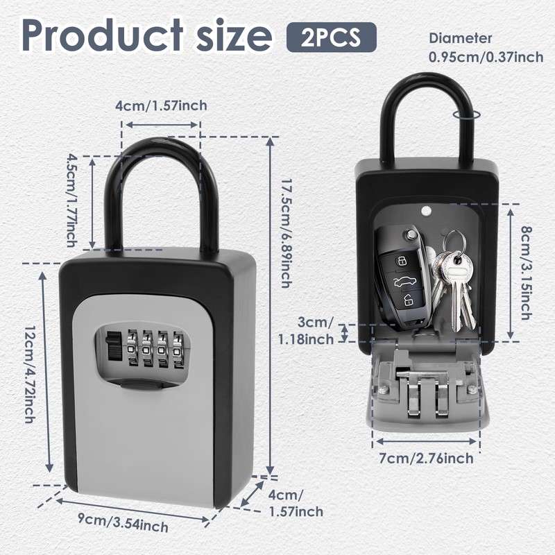 2 Pack 4 Digit Combination Key Lock Box,Weatherproof Key Safe
