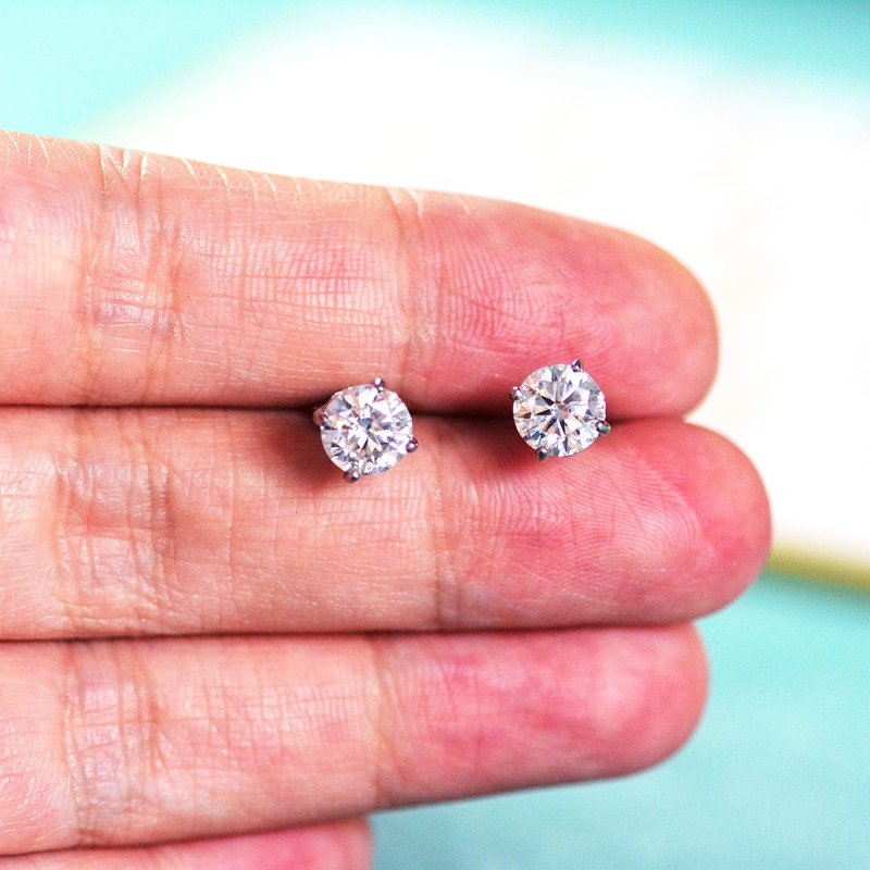 Total 2Carat 6.5MM White Moissanite Diamond Earrings, Studs, 925 Sterling