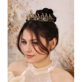 Yheahin Wedding Crystal Tiara for Women Elegant Bridal Pearl Rhinestone Crown Swan Queen Princess Costume Crown Star Crystal Headpiece Accessory for Cosplay Birthday Party (Pearl 1-black)