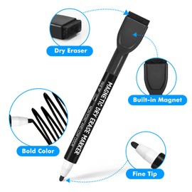 maxtek 36 Count Black Dry Erase Markers - Fine Tip Magnetic Thin Markers with Eraser, Low Odor Whiteboard Markers for Calendar Boards