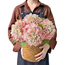 JINWOE 4 flores artificiales, de aspecto realista y tacto real, hortensias de 53 cm, flores artificiales rosas para decoración, flores de seda falsas vintage para ramos, centros de mesa de boda, mesas