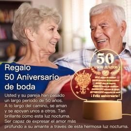 50 Aniversario Bodas Oro, Regalos 50 Aniversario Boda, Lámpara de Noche, Bodas de Oro 50 Aniversario, Regalos para 50 Aniversario Boda, Regalo 50 Aniversario Bodas Oro