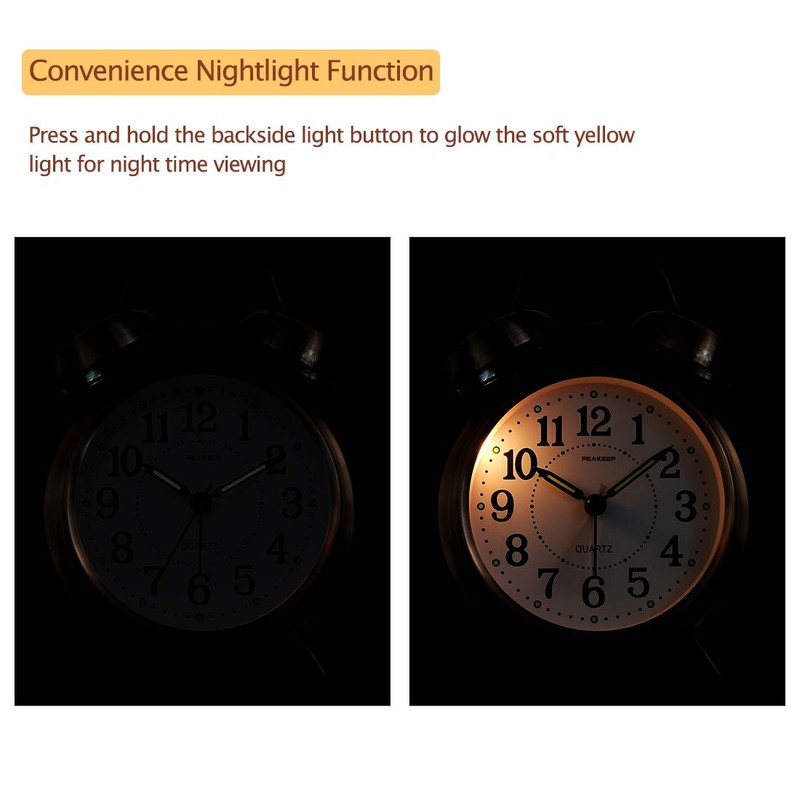 Peakeep Loud Analog Alarm Clock for Heavy Sleepers, Vintage 4-Inch