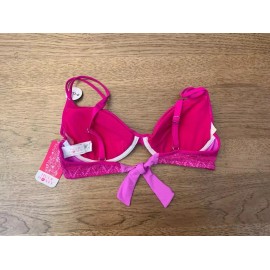 Hula Honey Pink Crochet Lace LARGE D Underwire Adjustable Bikini Swim Top NWT