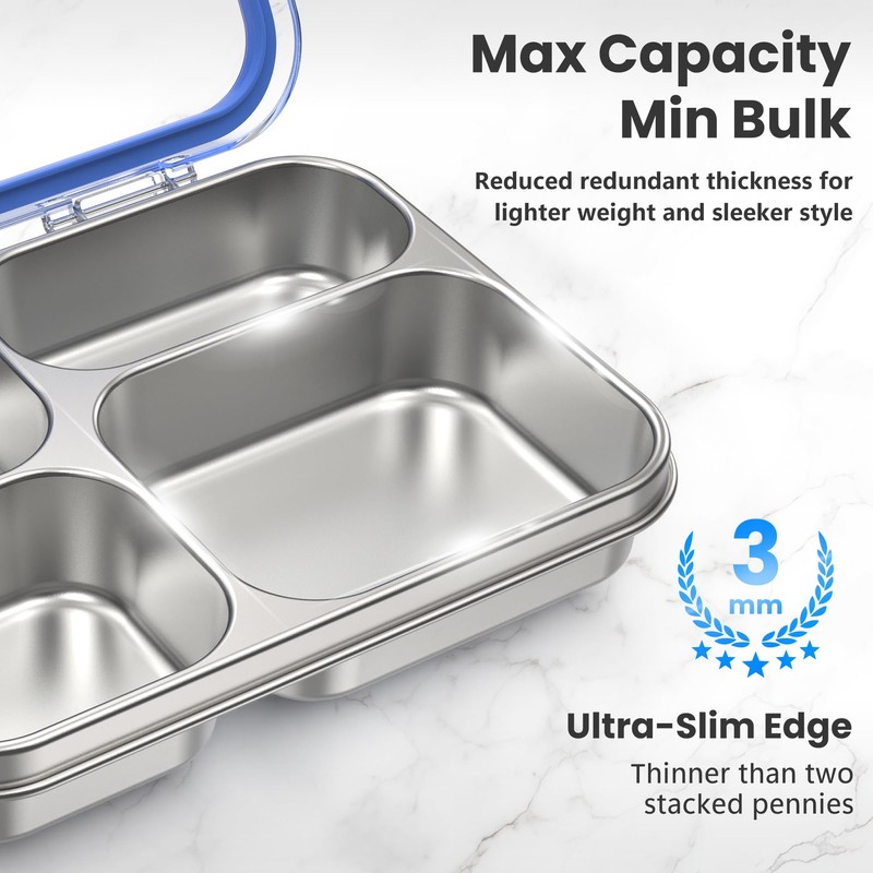 HOMEKOL Stainless Steel Bento Lunch Box: 4-Compartment Leak-Proof Lunch Container