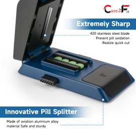 Auto Centering Pill Cutter Device, Pill Splitter Made of Aviation Aluminum Alloy with 402 Stainless Blade, Anti Cut Design,Ergonomic Operation Control,Designed in The USA
