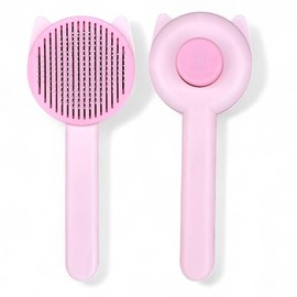 Cat Grooming Slicker Brush – Self-Cleaning Deshedding Comb with One-Click Hair Removal – Comfortable Grip, Cute Cat Design – Perfect for Cats & Small Pets – Multicolor Options (Pink)