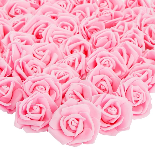 Juvale 100 Pack Pink Artificial Flowers, Bulk Stemless Fake Foam Roses for Wedding, Decorations, Bouquets (3 in)