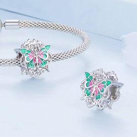 Shining Charm Moments Women's 925 Sterling Silver Bracelet Charm Cute Enamel Butterfly Charms for Bracelets Daughter Sister Niece Auntie Nana Mum Best Friend Charms Gifts