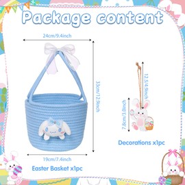 Easter Baskets for Kids Baby Easter Basket with Double Handle Bunny Egg Basket for Hunt Filling Eggs Easter Baskets for Girls Boy Son Infant Granddaughter (Blue)