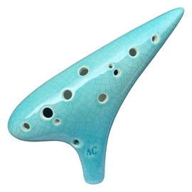 DHwebWLP 12 Hole Ocarina Instrument With Song Book for Beginner,Alto C Ceramic Ocarina(Cyan Ice-crack Crack)