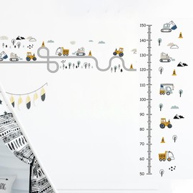 Wall Sticker Children's Room Car Wall Sticker Baby Room Boy for Bedroom Playroom Wall Decoration Digger Bulldozer Road Roller Forklift with Children Height Chart Wall Sticker