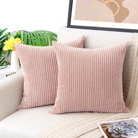 Thmyo Pack of 2 Corduroy Soft Decorative Throw Pillow Covers Striped Square Cushion Cases Pillowcases for Sofa Couch Bed Chair Home Decoration,18x18 inch/45x45 cm, Blush Pink