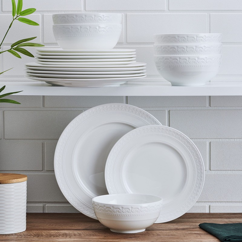 Mikasa Crown White Chip Resistant 18 Piece Dinnerware Set, Service