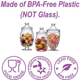 Amazing Abby - Keep - Acrylic Apothecary Jars (3-Piece Set, 52/50/46 oz) (NOT Glass), Plastic Jars with Lids, Bathroom Canisters, Candy Buffet, Wedding Display, BPA-Free and Shatter-Proof