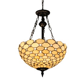 LDDBEN 16" Tiffany Pendant Lights 3-Light Vintage Amber Stained Glass Ceiling Light Fixture Boho Hanging Lamp for Kitchen Island Dining Room Hallway Foyer