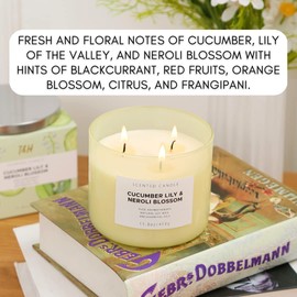 Summer Candles 3 Wick | Cucumber, Lily of The Valley & Neroli Blossom Candle | Luxury Scented Candles for Home 15.8 oz | Aromatherapy Relaxing Candles for Stress Relief | Natural Soy Candles Large