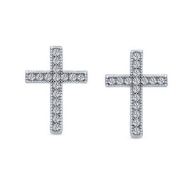 Traditionelle Religiöse Spirituelle Cz Micro Pave Kreuz Ohrstecker Für Frauen Teenager Männer .925 Sterling Silber Cubic Zirconia