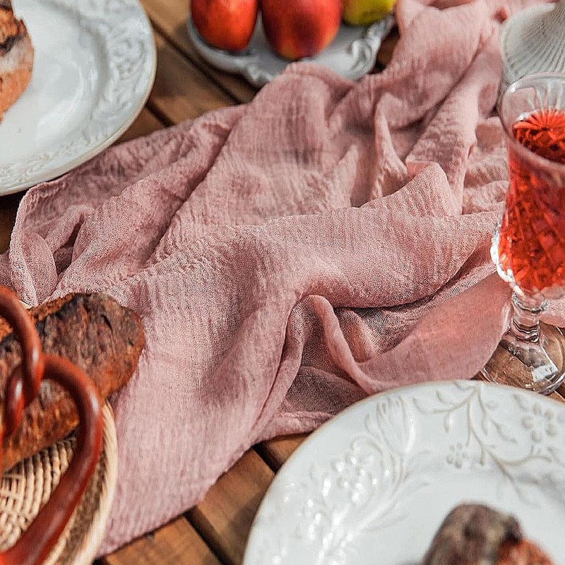FOLAI Pack of 2 Boho Cheesecloth Table Runner Table Cloth