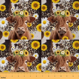 Highland Cow Waterproof Outdoor Fabric for Chairs Teens 1 Yard (L92*W150cm) Highland Cattle Fabric by The Yard Kids Decor Animals Cowhide Upholstery Fabric for Chairs Floral Reupholstery Fabric Decor