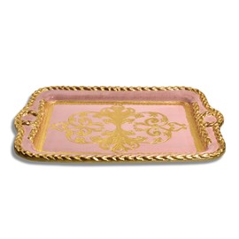 Large Florentine Wood Vintage Serving Tray, 16.5" x 11.5", Kitchen Island Decor Centerpiece, Bathroom Tray Decor, Cocktail Tray, Small Serving Tray, Vintage Decor for Home, Made in Italy (Pink)