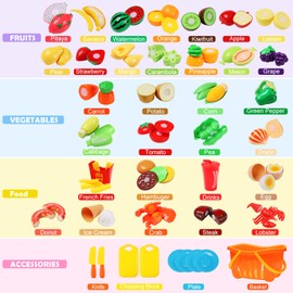 88PCS Cutting Play Food Sets for Kids, Pretend Play Kitchen Toys Accessories with Storage Basket, Plastic Fruits & Vegetables, Educational Toy for Toddlers Girls Boys Birthday Gifts