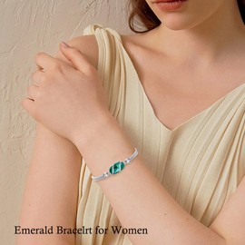 HPQQ Emerald Bangle Bracelet for Women 925 Sterling Silver Green Emerald May Birthstone Bracelet Bangle Jewelry Anniversary Birthday Valentines Day Mothers Day Gifts for Women Her Mom